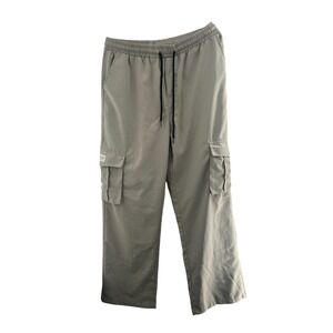 Mens Shein Cargo Pants Light Gray Elastic Waist Drawstring L Pockets Relaxed Fit